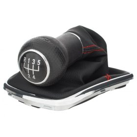   12MM VW Golf IV 97-03 sebességváltó gomb + váltószoknya PIROS varrással és előlappal KRÓM 5 SEBESSÉGES menetméret