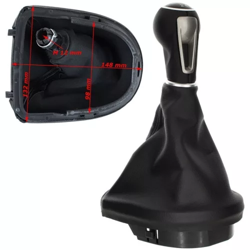 Seat Leon II 05-13 sebességváltó gomb FEKETE BŐR + váltószoknya kerettel 6 SEBESSÉGES